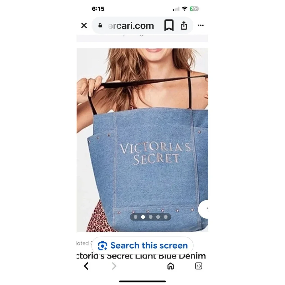 Victoria's Secret Blue Denim Studded Shoulder Tote Bag‎ With Pockets NWOT